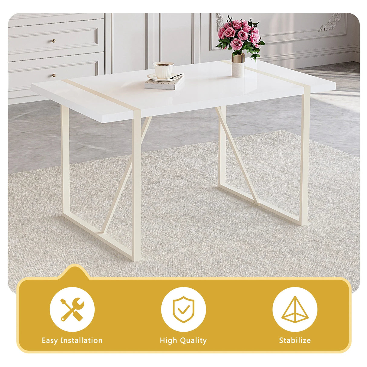 Dining Set with 7 Piece Table and Chairs Modern White - Furniture Home Direct