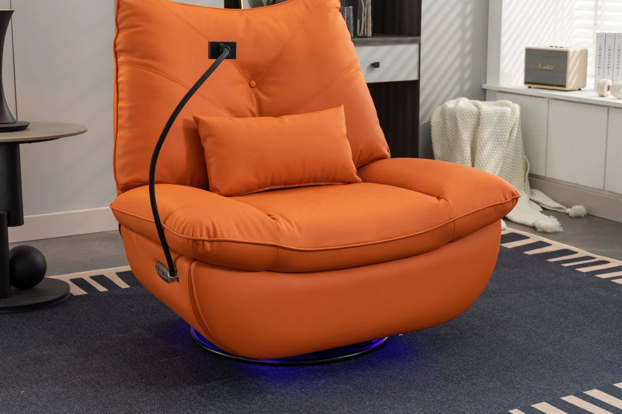 270 Swivel Glider Recliner Chair, Power Recliner Rocking Chair, USB Port Charge For Nursery Chair With Atmosphere Lamp For Living Room Bedroom Apartment - Furniture Home Direct