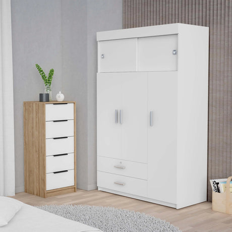 Armoire With Upper Cabinets And Dresser Two Piece Set White - Furniture Home Direct