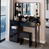 Vanity Desk With Cushioned Stool And Mirror Set Black - Furniture Home Direct