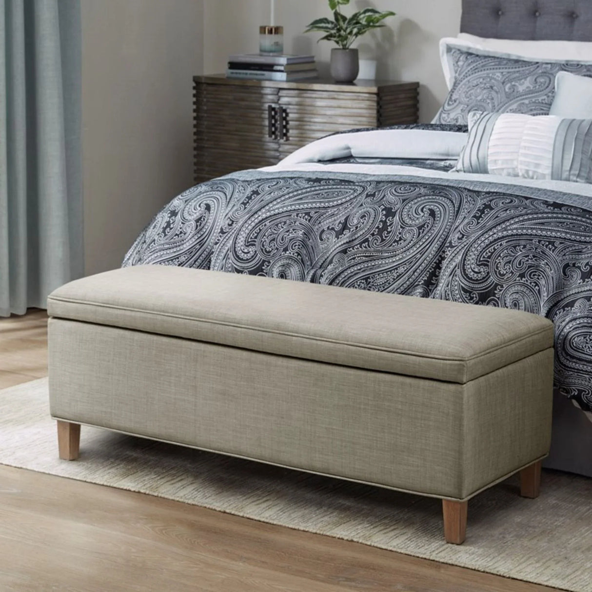Caymus - Rectangular Soft Close Storage Bench - Light Gray - Furniture Home Direct