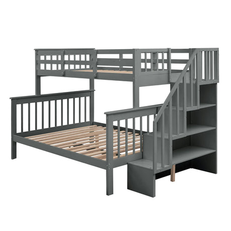 Stairway Bunk Bed With Storage And Guard Rail For Bedroom - Furniture Home Direct