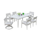 Modern Patio Furniture Dining Set With Swivel Rockers Chairs, Sunbrella Cushions, 2 Tone Table