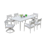 Modern Patio Furniture Dining Set With Swivel Rockers Chairs, Sunbrella Cushions, 2 Tone Table