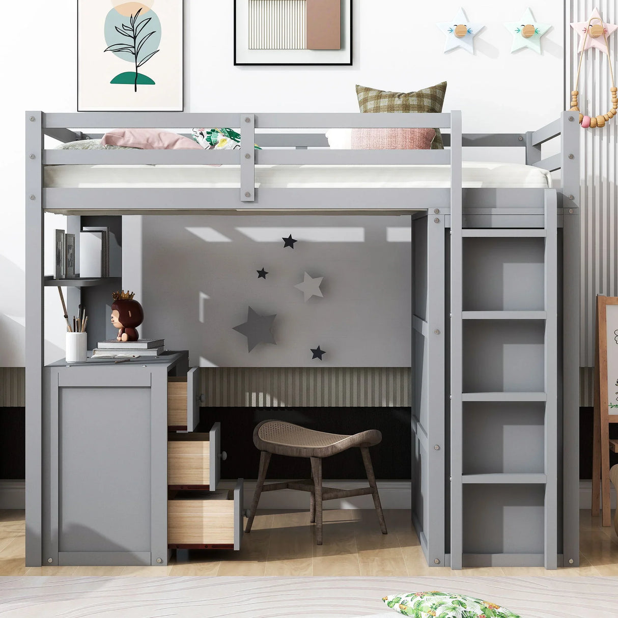 Loft Bed With Drawers, Desk, And Wardrobe - Furniture Home Direct
