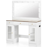 Vanity Desk With Large Mirror And Hollywood Bulbs White - Furniture Home Direct