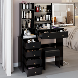 Vanity Table with Cushioned Stool Modern Finish Black - Furniture Home Direct
