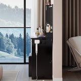 Vanity Desk With Cushioned Stool And Mirror Set Black - Furniture Home Direct