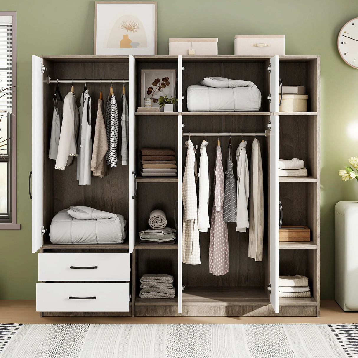 6 Door Wardrobe With Shelves And Drawers - Furniture Home Direct
