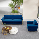 2 Piece Living room Set With Sofa and Chair, Velvet Blue - Furniture Home Direct