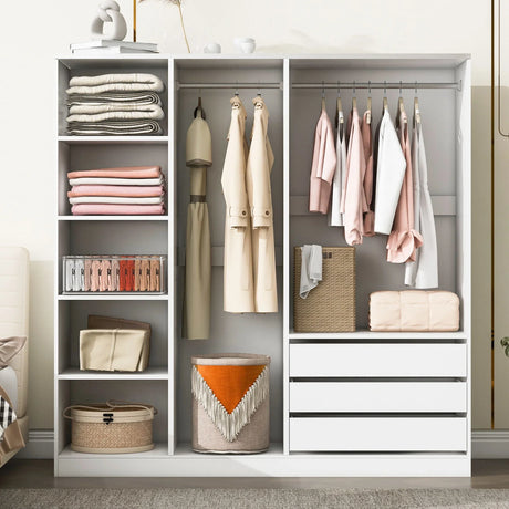 Doorless Storage Wardrobe For Dedroom With Shelves And 3 Drawers - Furniture Home Direct