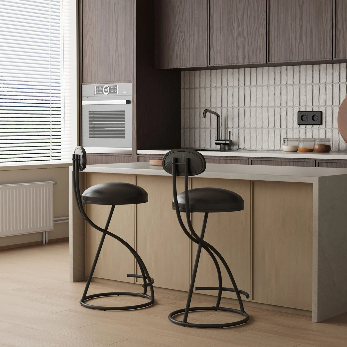 Bar Stools Upholstered Counter Height Barstools For Kitchen Island Modern PU Leather Dining Chairs With Footrest (Set of 2) - Furniture Home Direct