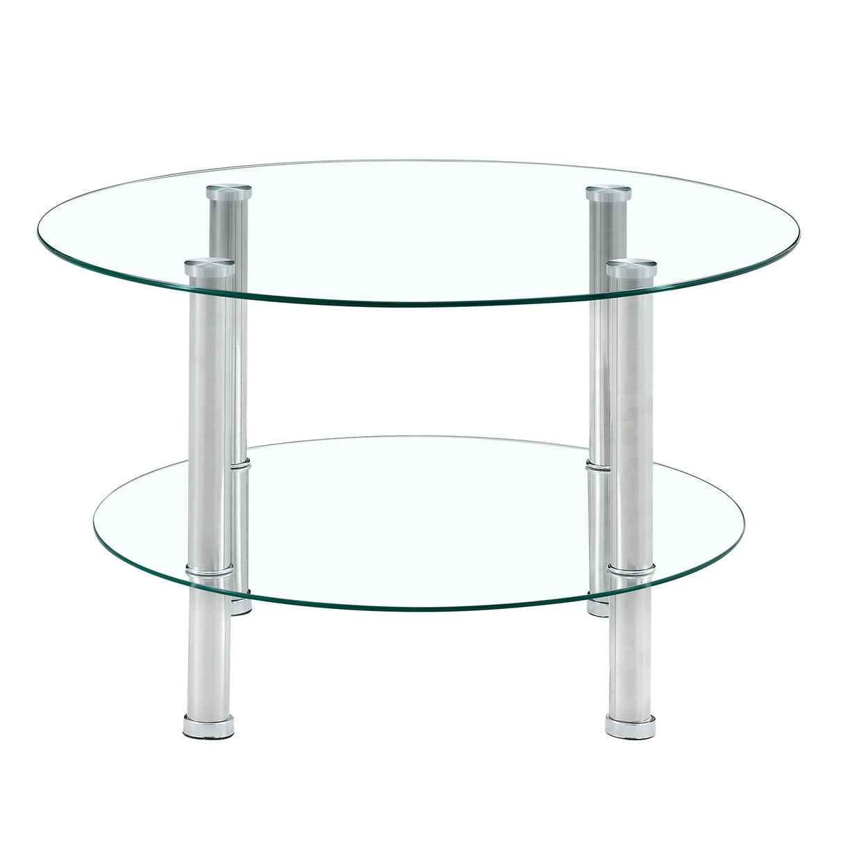 Coffee Table Two Tier Glass Top Polished Metal Legs Silver - Furniture Home Direct
