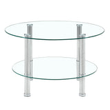 Coffee Table Two Tier Glass Top Polished Metal Legs Silver - Furniture Home Direct