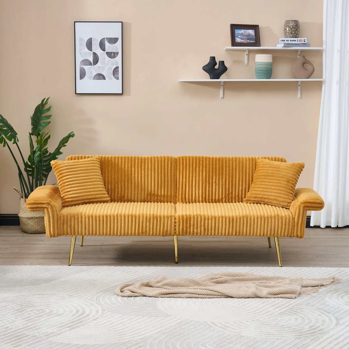Luxury Corduroy Foldable Double Sofa Bed With Folding Armrests - Furniture Home Direct