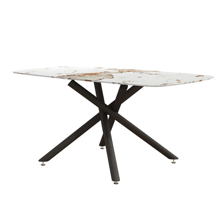 Luxurious Marble Patterned Dining Table With Metal Fork Legs - Furniture Home Direct