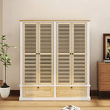 4 Shutter Door Wardrobe Armoire with 2 Drawers, Natural + White - Furniture Home Direct