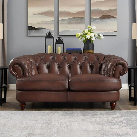 Newport - Leather Loveseat - Caramel - Furniture Home Direct