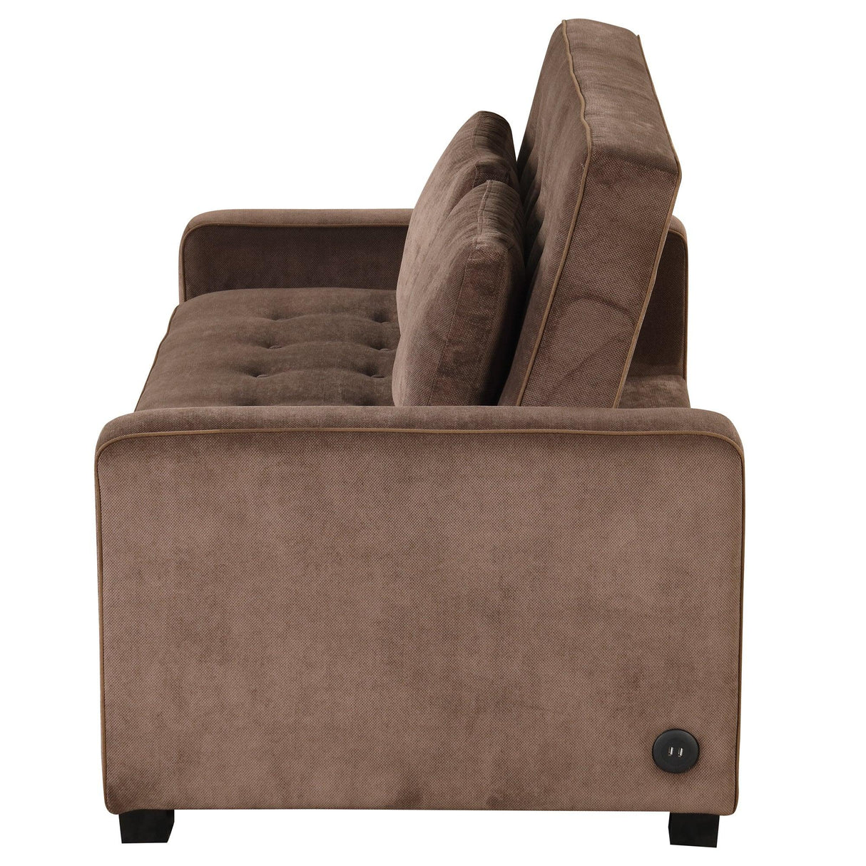 66.5" Upholstered Loveseat With Pull Out Bed, Two Throw Pillows, Dual USB Charging Port and Adjustable Backrest - Brown - Furniture Home Direct