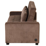 66.5" Upholstered Loveseat With Pull Out Bed, Two Throw Pillows, Dual USB Charging Port and Adjustable Backrest - Brown - Furniture Home Direct