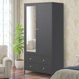 Wardrobe With Mirror Door And Two Drawers Charcoal Gray - Furniture Home Direct
