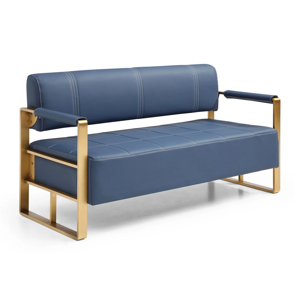 Modern Upholstery Accent Loveseat Sofa For Living Room 2 Seater With Golden Metal Arms - Furniture Home Direct