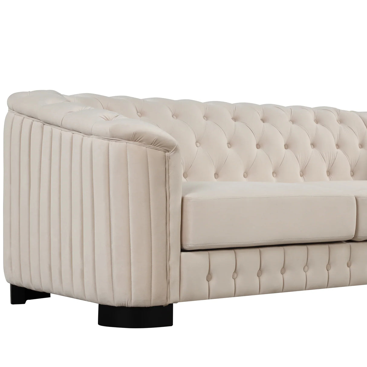 Modern 3-Piece Velvet Upholstered Living Room Set Including Sofa, Love Seat and Chair, Beige - Furniture Home Direct