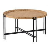 Farmhouse Round Wooden Round Coffee Table With Metal Legs - Black / Brown - Furniture Home Direct