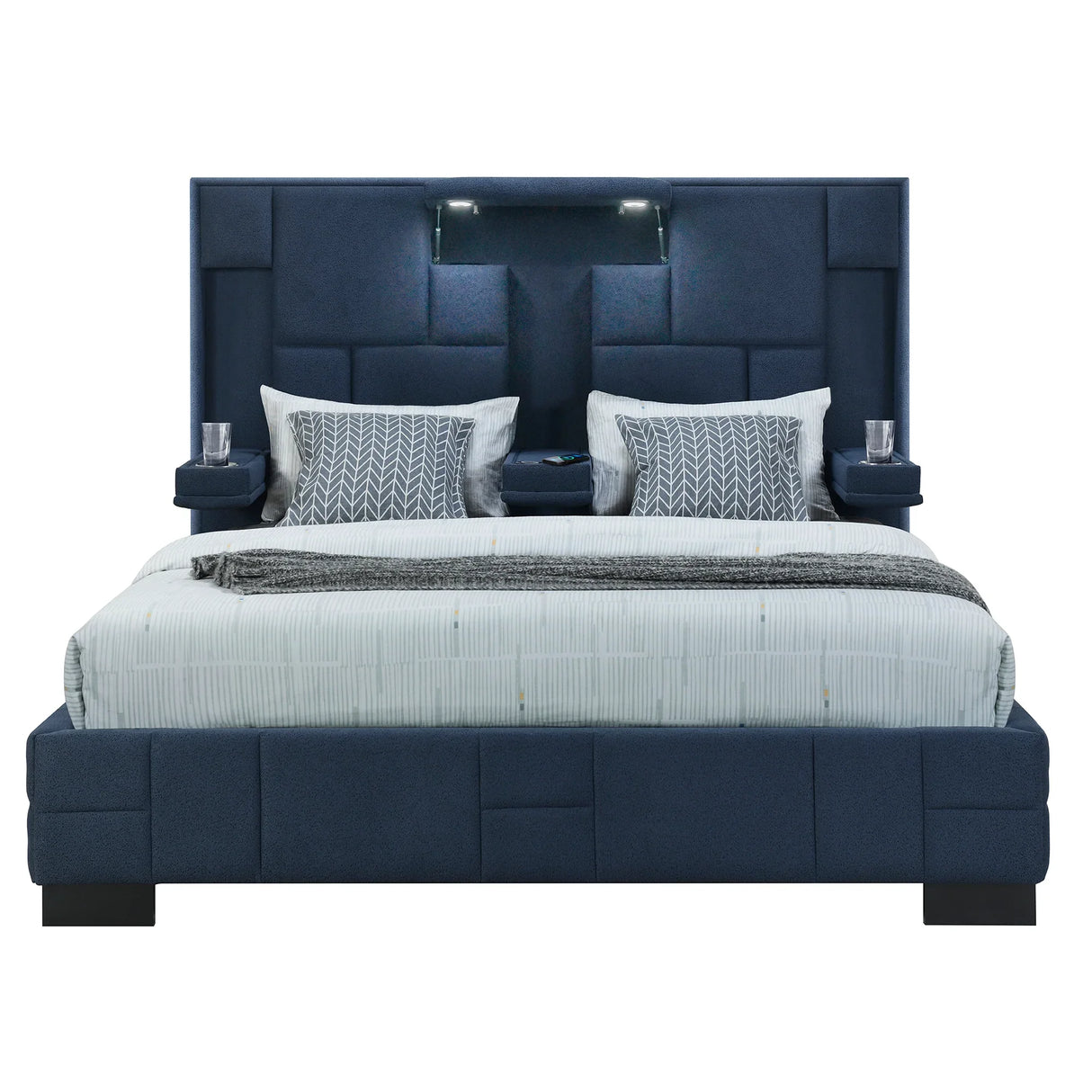 Queen Bed Upholstered Tufted Modern Panel Bed Navy Blue - Furniture Home Direct