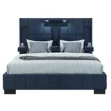 Queen Bed Upholstered Tufted Modern Panel Bed Navy Blue - Furniture Home Direct