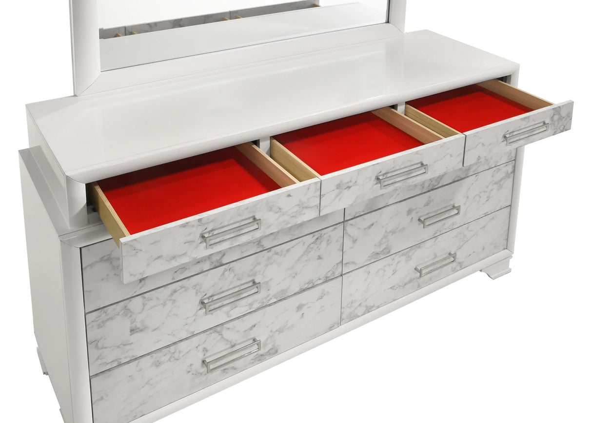 Queen Bed With Storage Drawers Modern Marble Finish White - Furniture Home Direct