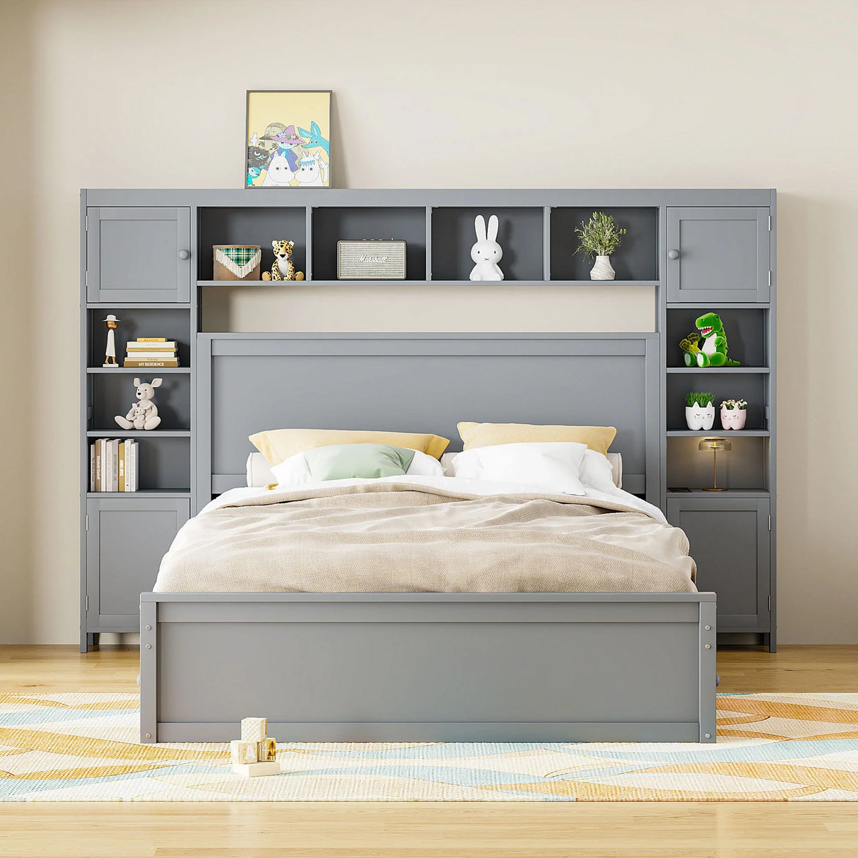 Bed With All In One Cabinet, Shelf And Sockets - Furniture Home Direct