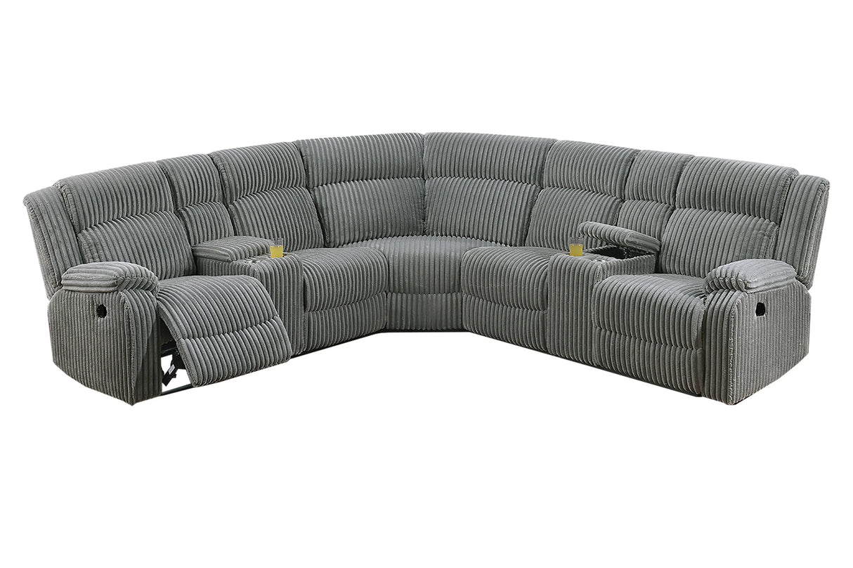 Sectional Sofa Corduroy Power Recliner Modern Gray - Furniture Home Direct