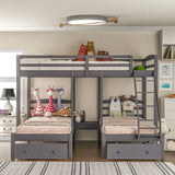 Full Over Twin & Twin Bunk Bed, Triple Bunk Bed With Drawers - Gray - Furniture Home Direct
