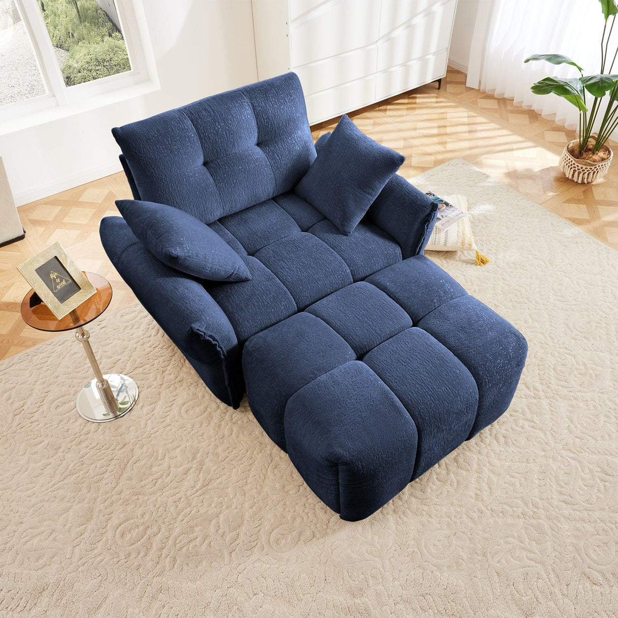 Ergonomic Single Seater Sofa With Ottoman, High Resilience Support Cushions - Furniture Home Direct