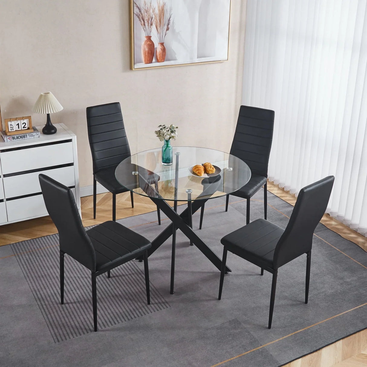 Dining Table With Cross Metal Leg And Tempered Glass, Modern Space Saving Kitchen Table For Living Room - Furniture Home Direct