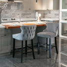 Contemporary Velvet Upholstered Wing-Back Barstools With Button Tufted Decoration And Wooden Legs, And Chrome Nailhead Trim, Leisure Style Bar Chairs, Bar Stools (Set of 2) - Furniture Home Direct