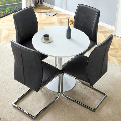 Dining Set Round Table With Black Upholstered Chairs White - Furniture Home Direct