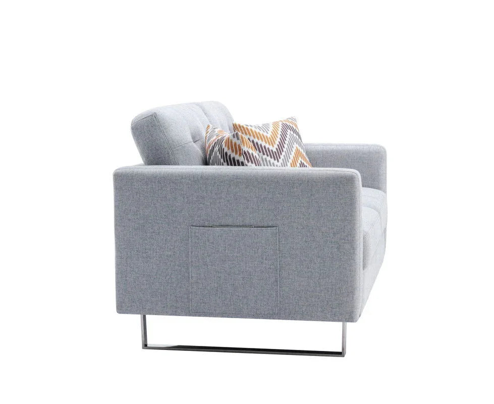 Victoria - Linen Fabric Loveseat With Metal Legs, Side Pockets, And Pillows - Furniture Home Direct