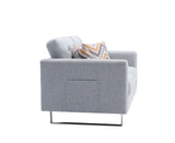 Victoria - Linen Fabric Loveseat With Metal Legs, Side Pockets, And Pillows - Furniture Home Direct