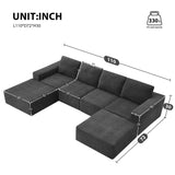 Modular U Shaped Sectional With Ottomans, Luxury Cloud Floor Couch With Deep Seat Fully Compressed Upholstered Sofa - Furniture Home Direct