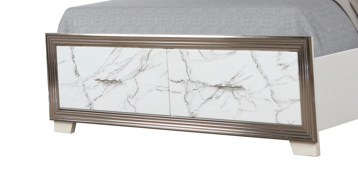Queen Bed With Marble Pattern Dresser Nightstand White - Furniture Home Direct