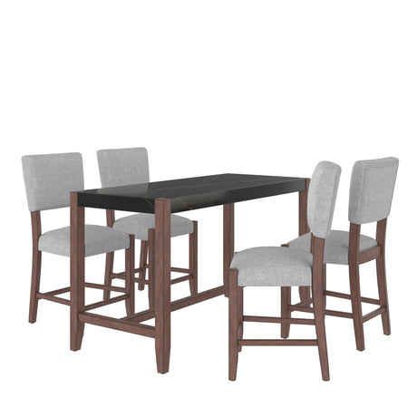 5 Piece Counter Height Dining Set, Bar Table With 4 Upholstered Chairs - Furniture Home Direct