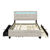 Upholstered Platform Bed With LED Frame, With Trundle And 2 Drawers - Furniture Home Direct