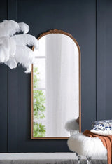 Hand Carved Rose Antique Mirror Frame, Large Arch Mirror Wall Decor For Living Room, Bathroom, Entryway - Brown - Furniture Home Direct