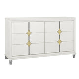 Uriuni - 5 Piece King Bedroom Set With LED Lighting And Panel Headboard - Gold / White - Furniture Home Direct