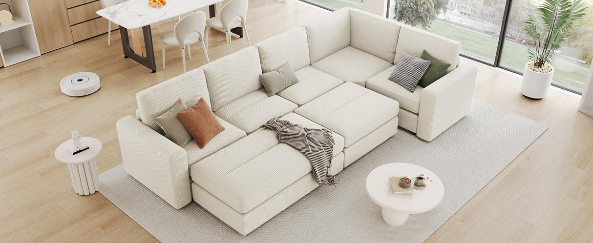 121.3" Modular Sleeper Sectional - Beige - Furniture Home Direct