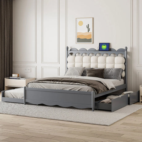 Storage Platform Bed, With 2 Big Drawers, Trundle, One Set Of Sockets & USB Ports - Furniture Home Direct