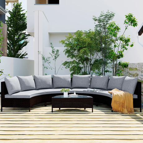 4 Piece Curved Wicker Patio Sectional with Coffee table - Gray - Furniture Home Direct