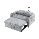 Sleeper Sofa With Adjustable Backrest, Two Cup Holders, Phone Holder, Three Charging Ports And Side Storage Pockets - Gray - Furniture Home Direct